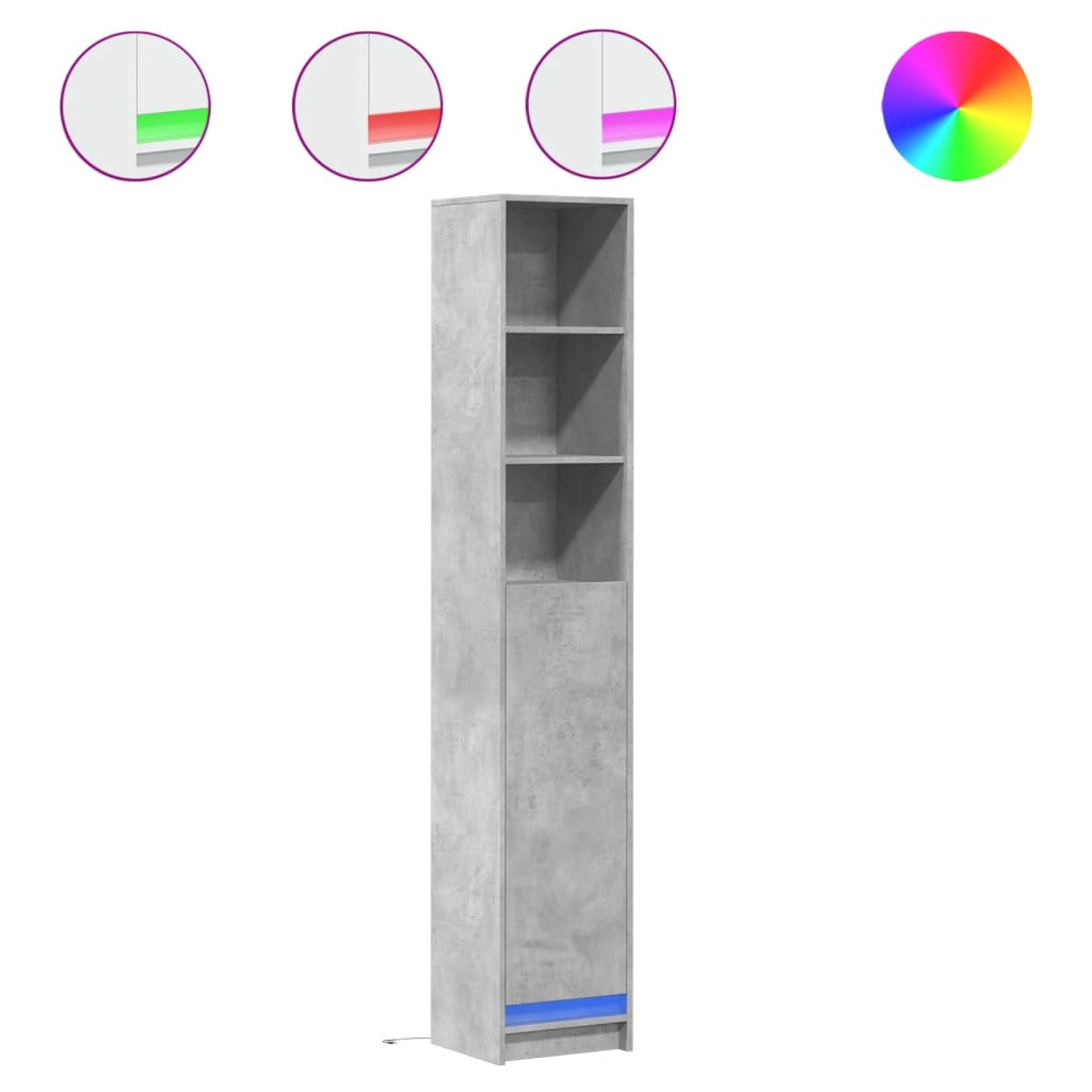 betonszürke szerelt fa tálalószekrény LED-del 36 x 32,5 x 200cm (852127)