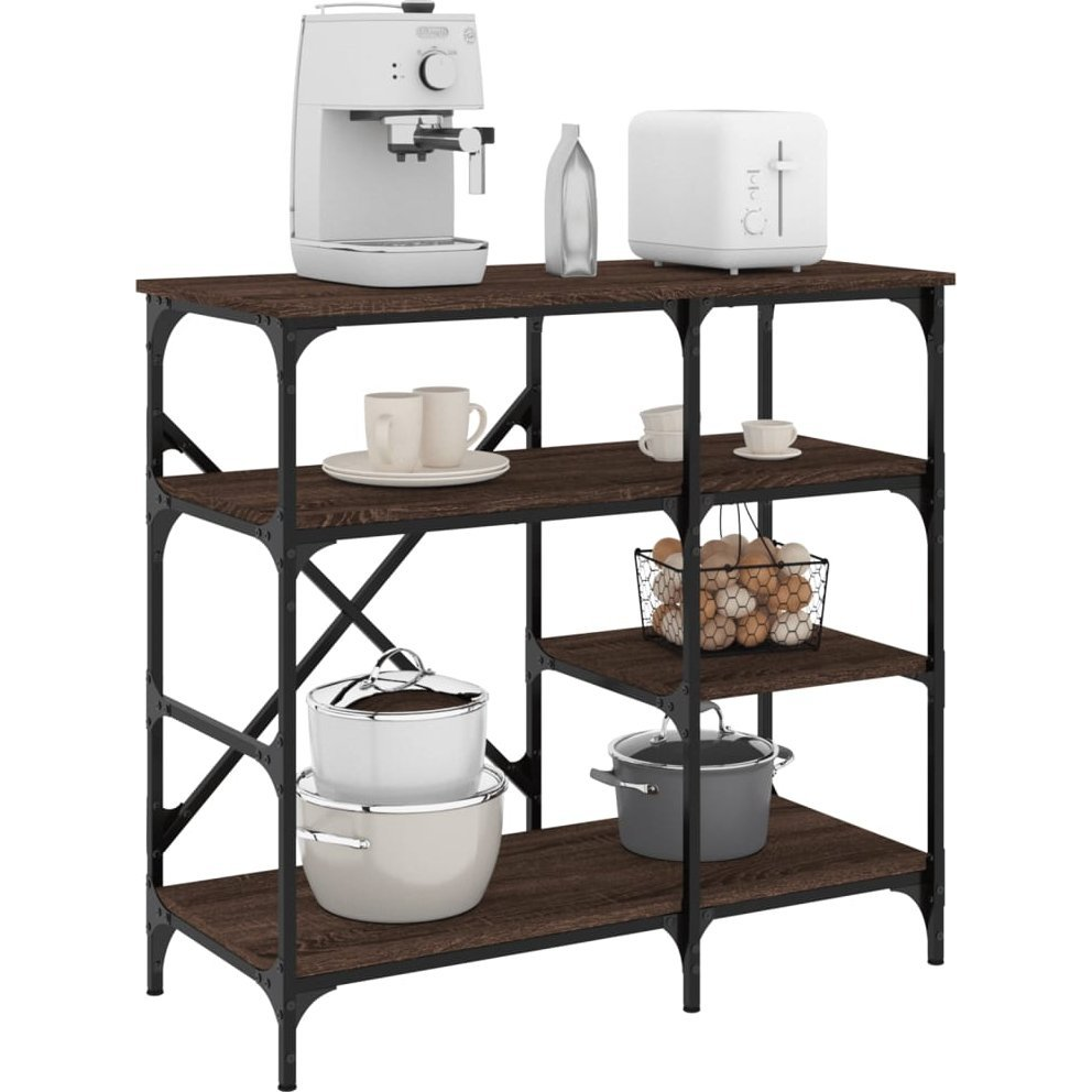 barna tölgy színű szerelt fa és fém pékállvány 90 x 40 x 84 cm (845425)