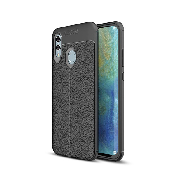 Szilikon telefonvédő (közepesen ütésálló, bőr hatású, varrás minta) FEKETE [Honor 10 Lite] (5996457836475)