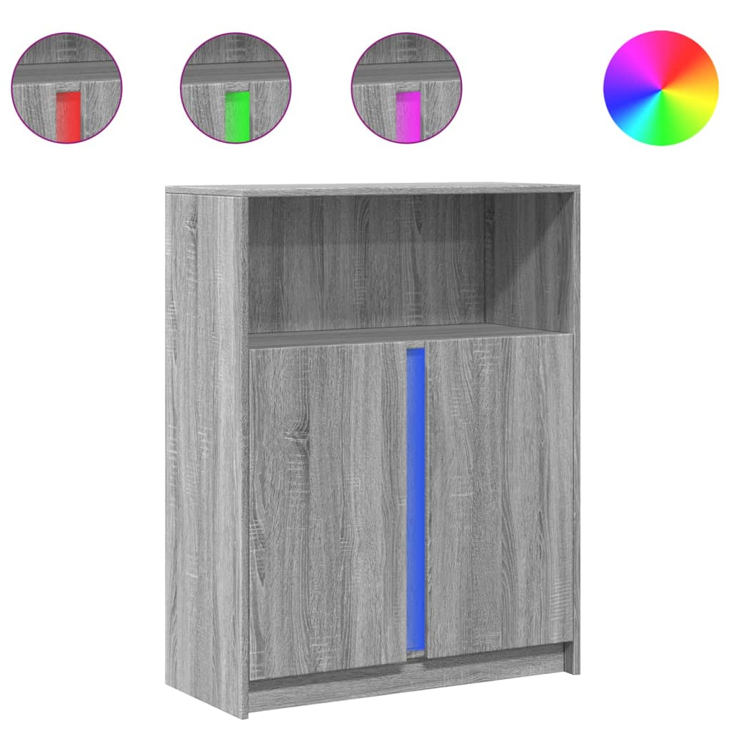 szürke sonoma szerelt fa tálalószekrény LED-del 77x34x100 cm (852150)