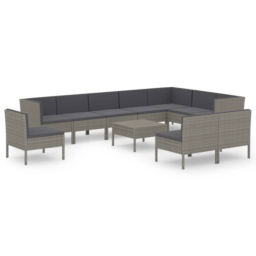 11 részes szürke polyrattan kerti ülőgarnitúra párnákkal (3094454)