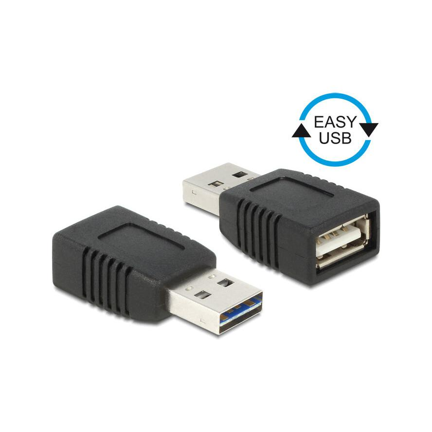 Delock Easy-USB A -> USB-A 2.0 M/F adapter fekete (65520)