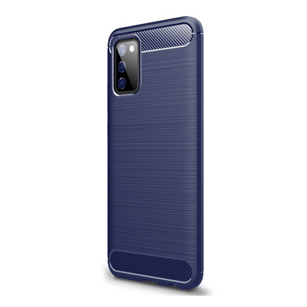Szilikon telefonvédő (közepesen ütésálló, légpárnás sarok, szálcsiszolt, karbon minta) SÖTÉTKÉK [Samsung Galaxy A02s (SM-A025F)] (5996591036922)