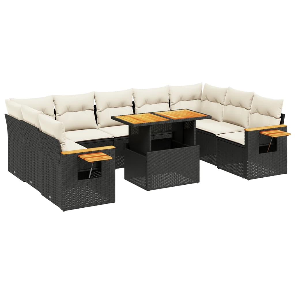 10 részes fekete polyrattan kerti ülőgarnitúra párnákkal (3273660)