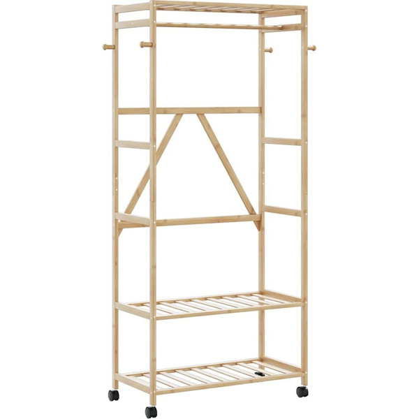 bambusz ruhaállvány polcokkal és kerekekkel 90x40x179,5 cm
