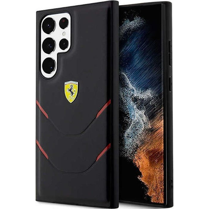 Ferrari Hot Stamp Lines Samsung Galaxy S23 Ultra hátlap tok, fekete (FEHCS23LPBAK)