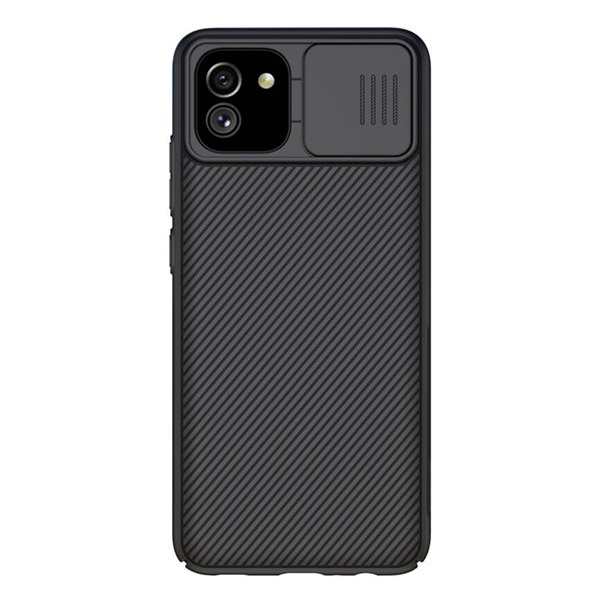 NILLKIN CAMSHIELD műanyag telefonvédő (szilikon keret, közepesen ütésálló, kamera védelem, csíkos) FEKETE [Samsung Galaxy A03 (SM-A035)] (5996591156163)