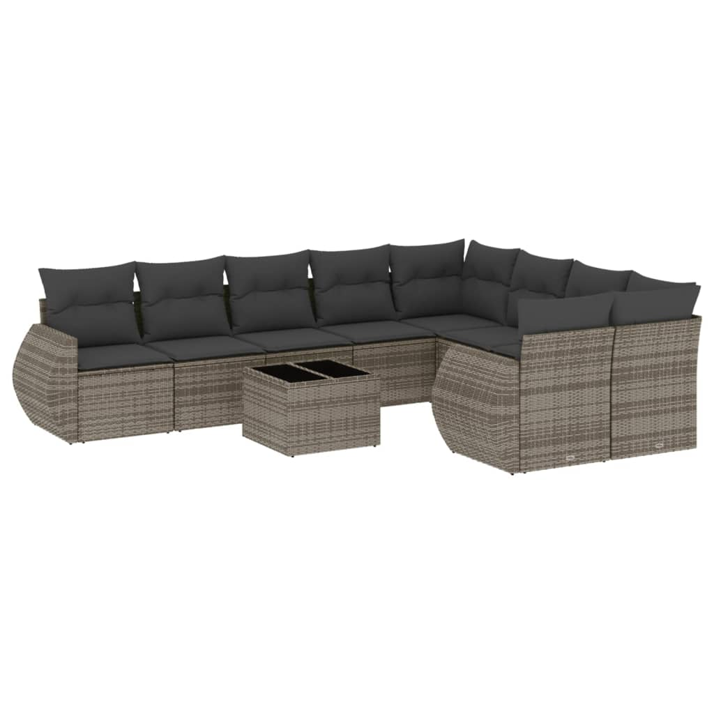 10 részes szürke polyrattan kerti ülőgarnitúra párnákkal (3221849)