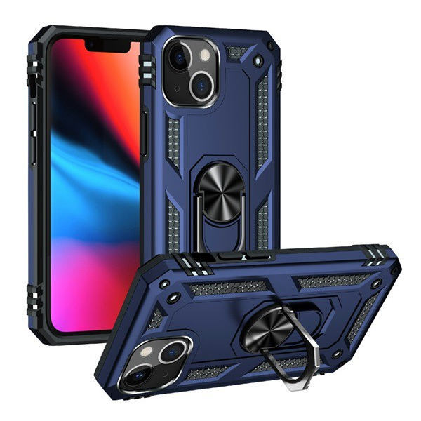 Defender műanyag telefonvédő (közepesen ütésálló, szilikon belső, telefontartó gyűrű, beépített fémlemez) SÖTÉTKÉK [Apple iPhone 13 mini] (5996591097596)