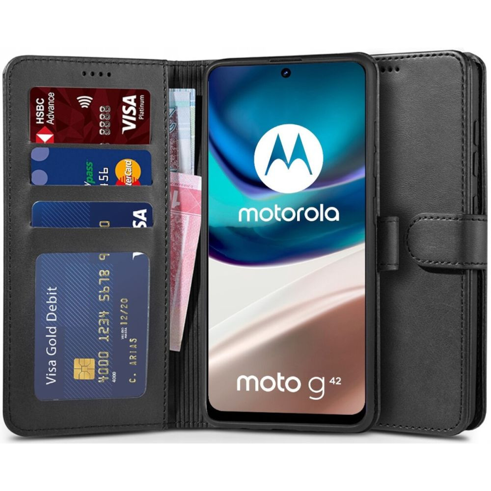 Motorola Moto G42, Oldalra nyíló tok, stand, mágnes csattal, TP Wallett, fekete (TS3795)