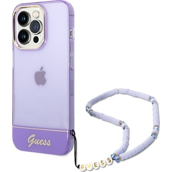 Guess Translucent Pearl Strap Apple iPhone 14 Pro Max hátlap tok, lila (GUE2031)