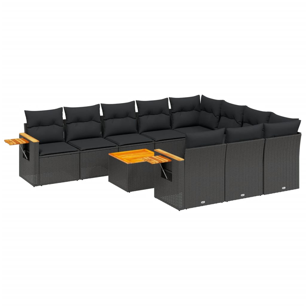 11 részes fekete polyrattan kerti ülőgarnitúra párnákkal (3227182)