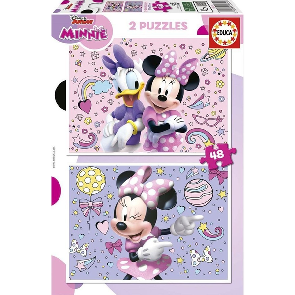 Educa - Minnie | Set De 2 Puzzles Infantiles Con 48 Piezas. Medida Aproximada Una Vez Montado: 28 X 20 Cm. Compuesto Por Grandes Piezas Perfectamente Acabadas. Recomendados A Partir De 4 Años (19674)