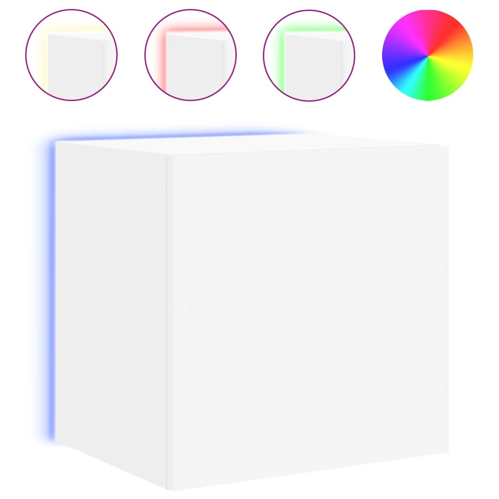 fehér falra szerelhető TV-szekrény LED-lámpákkal 40,5x35x40 cm (837246)