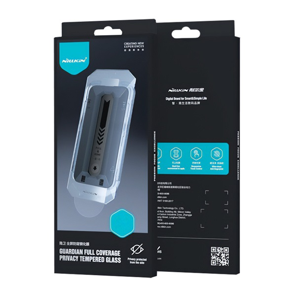 Nillkin GUARDIAN képernyővédő üveg (2.5D, full glue, betekintés ellen, 0.33mm, 9H + segédkeret) FEKETE Apple iPhone 16 (GP-163462)