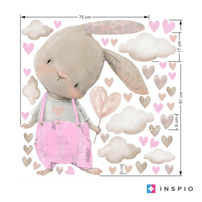 Falmatrica kislányoknak - Rózsaszín nyuszi szivecskékkel (9497f)