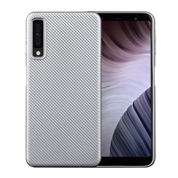 Szilikon telefonvédő (karbon minta) EZÜST [Samsung Galaxy A7 (2018) SM-A750F] (5996457821242)