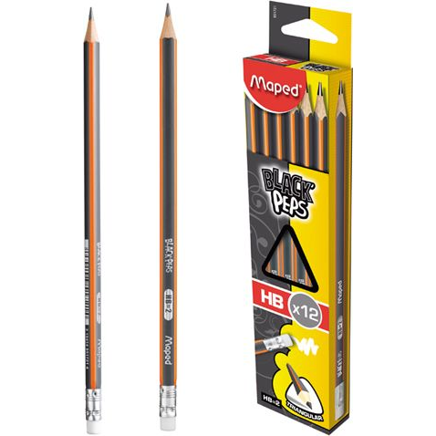 MAPED Grafitceruza radírral, HB, háromszögletű,"Black`Peps"
