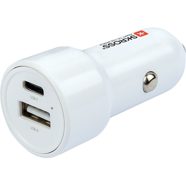 Adaptér do auta, bílá, 1x USB-A / 1x USB-C PD, 65W, kabel USB-C, SKROSS