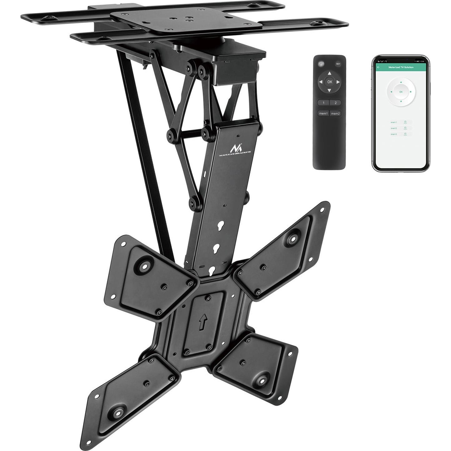 Maclean electric ceiling TV mount, TUYA support, max VESA 600x400, 90st swivel remote control, 23"-65", 30kg, MC-491 (MC-491)