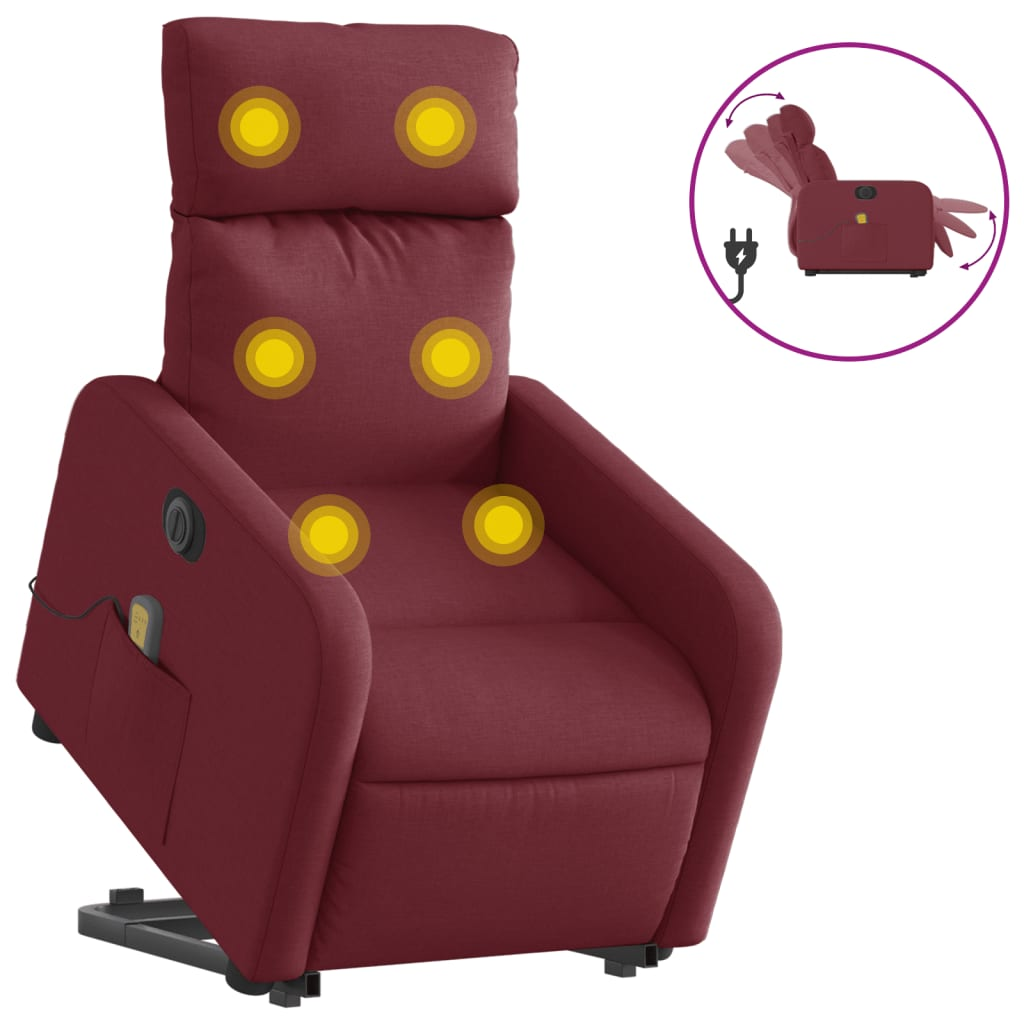 bordó szövet dönthető elektromos álló masszázsfotel (3206729)
