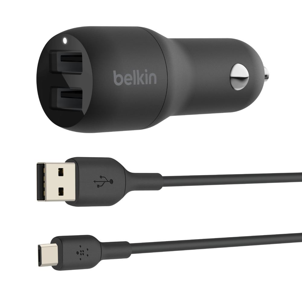 Belkin BOOST CHARGE 2xUSB-A autós töltő 24W + USB-A - Micro-USB kábel fekete (CCE002BT1MBK) (CCE002BT1MBK)