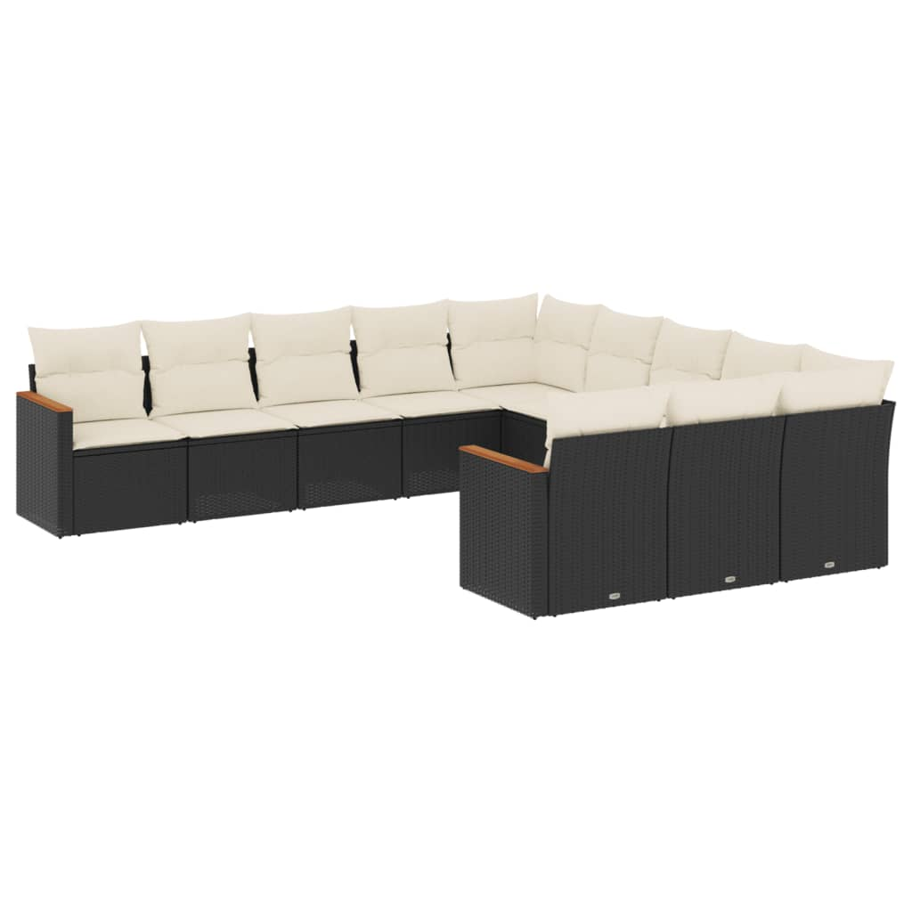 11 részes fekete polyrattan kerti ülőgarnitúra párnákkal (3226427)
