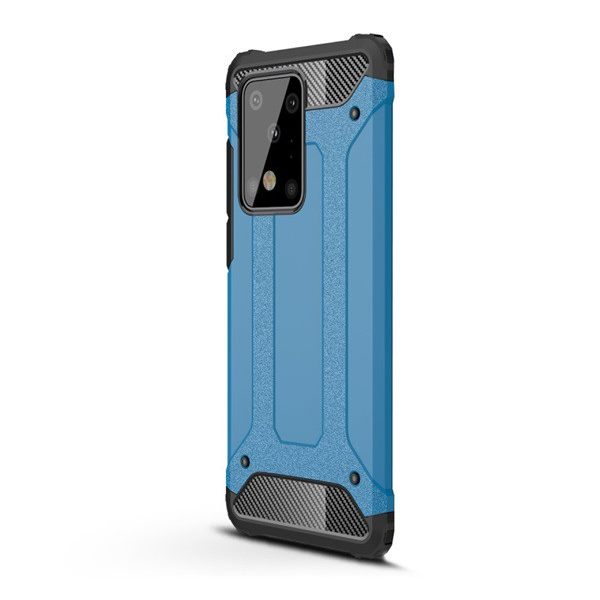 Defender műanyag telefonvédő (közepesen ütésálló, légpárnás sarok, szilikon belső, fémhatás) VILÁGOSKÉK [Samsung Galaxy S20 Ultra 5G (SM-G988B)] (5996457930845)