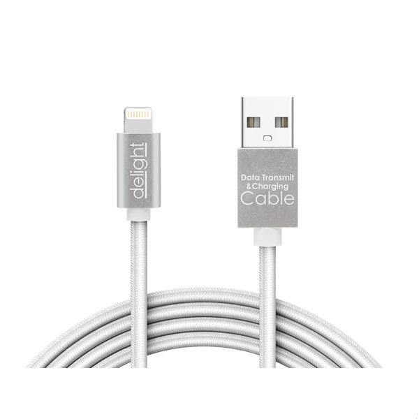Delight iPhone Lightning adatkábel LED fénnyel 1m, ezüst (55442I-WH) (55442I-WH)