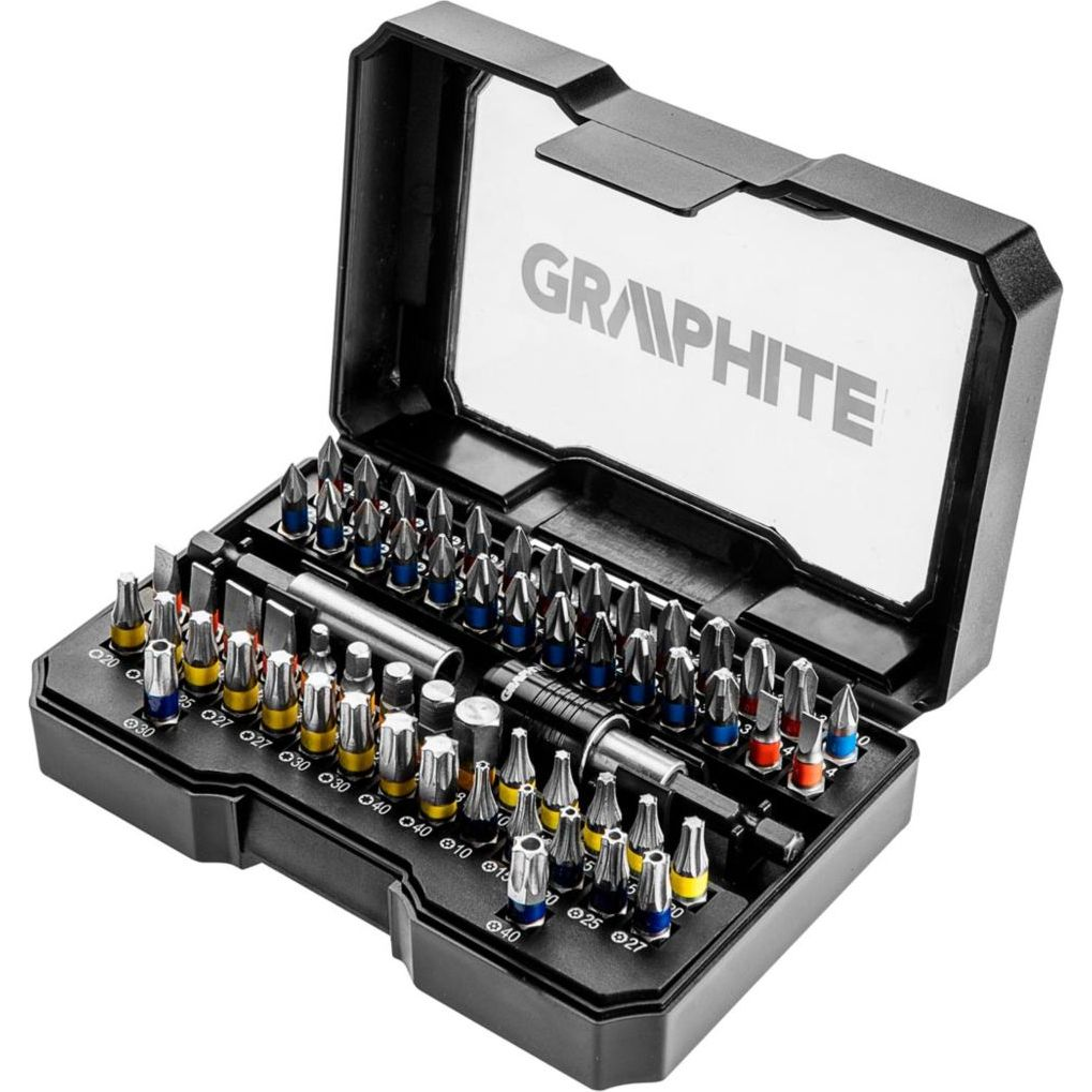 GRAPHITE 56H600 Csavarhúzó Bitkészlet, 60db., Bitek 25mm - 58db, Mágneses Bittartók 2db (56H600)