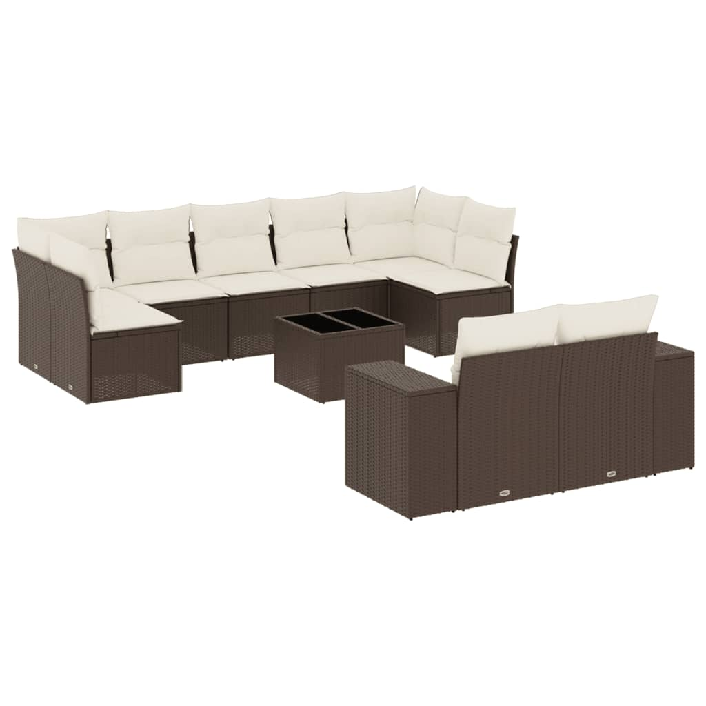 10 részes barna polyrattan kerti ülőgarnitúra párnákkal (3255370)