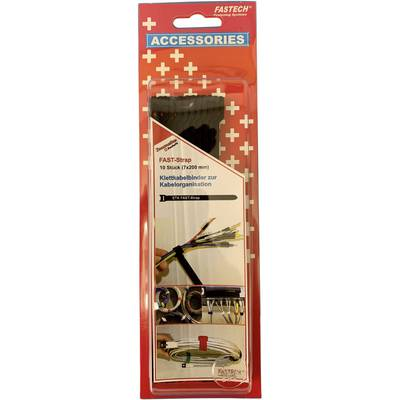 Tépőzáras kábelkötöző 10db-os szett 200 mm x 7 mm fekete színben Fastech 801-330C (801-330C)