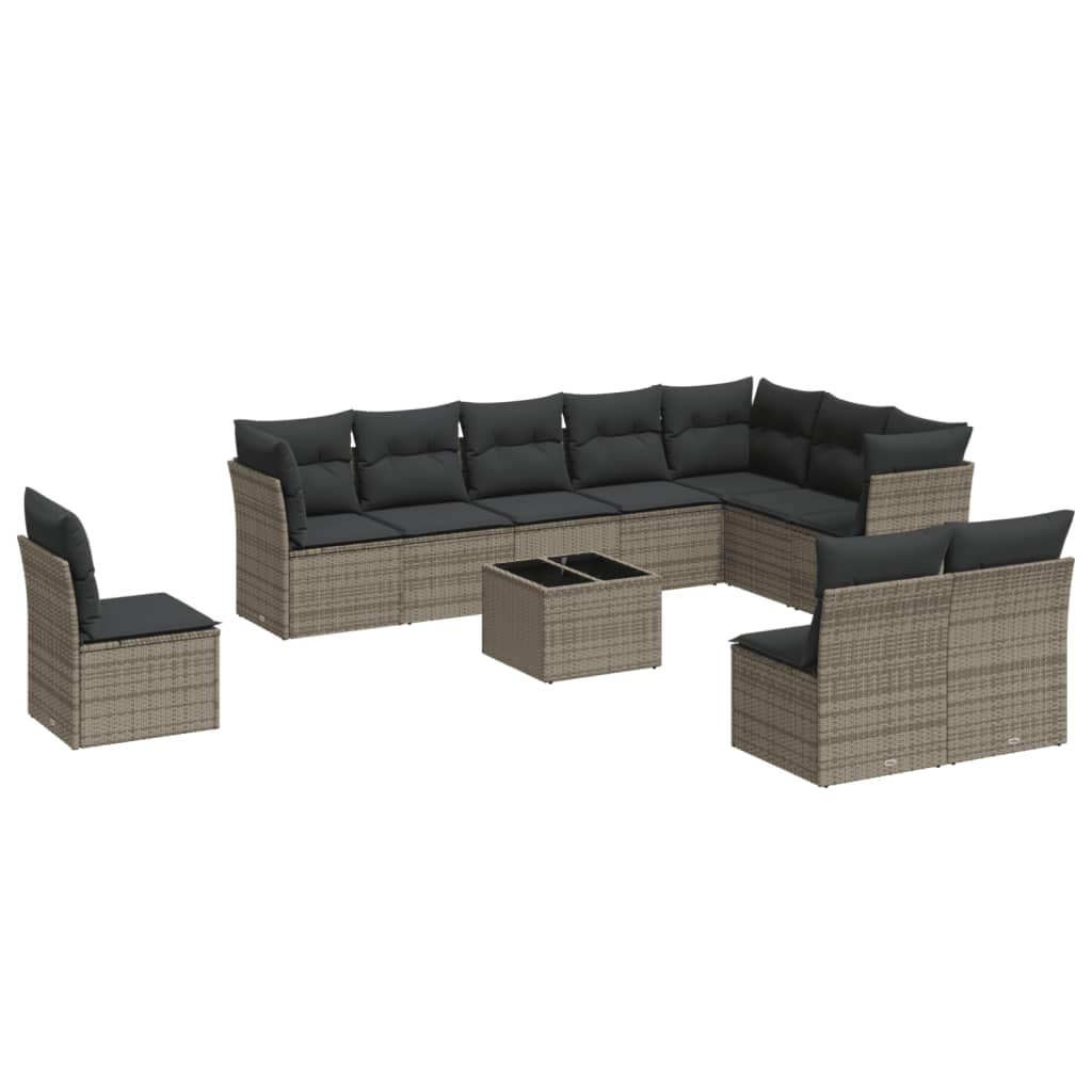 11 részes szürke polyrattan kerti ülőgarnitúra párnákkal (3249649)