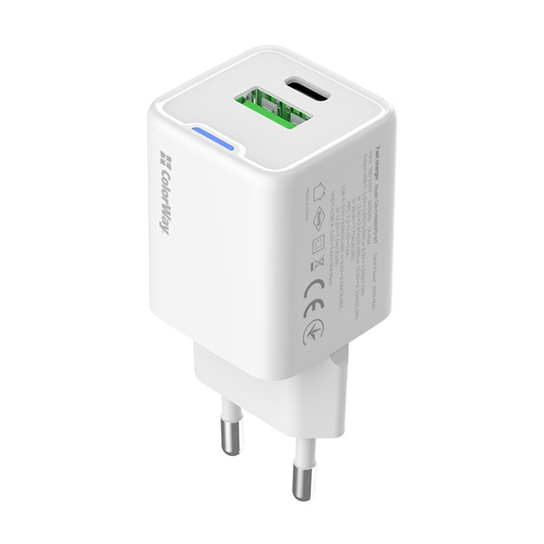 ColorWay 055PD USB-A / USB-C Hálózati gyorstöltő 35W - Fehér (CW-CHS055PD-WT)