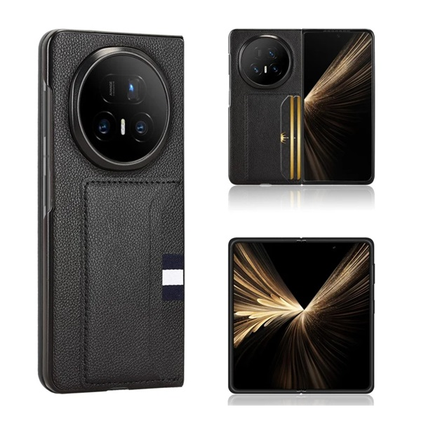 Műanyag telefonvédő (bőr hatású hátlap, kártyatartó) FEKETE Honor Magic V5 "Gigapack csomagolás" (GP-175434)