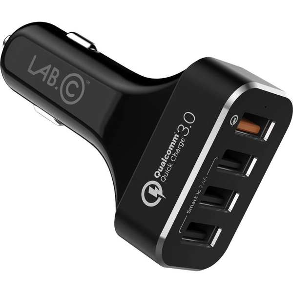 LAB.C Autós 3xUSB + USB QC3.0 gyorstöltő, 54W, Fekete