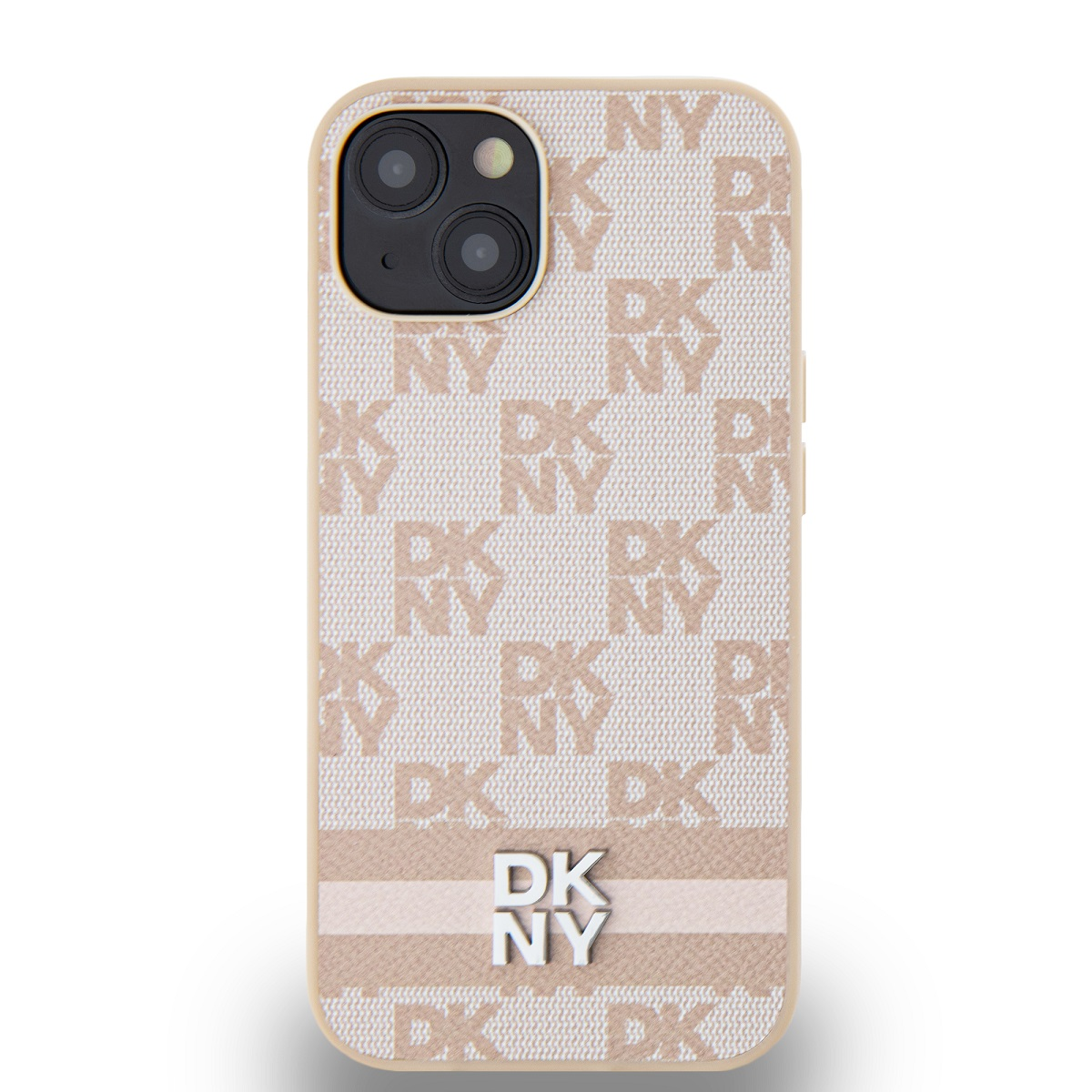 DKNY iPhone 14 kockás mintás csíkkal PU Bőr Telefon tok - Pink (DKHCP14SPCPTSSP)