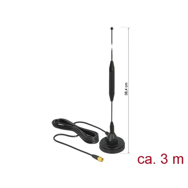 Delock GSM antenna SMA-dugó 3,5 dBi irányítatlan, rögzített, mágneses talppal és csatlakozókábellel (12423)