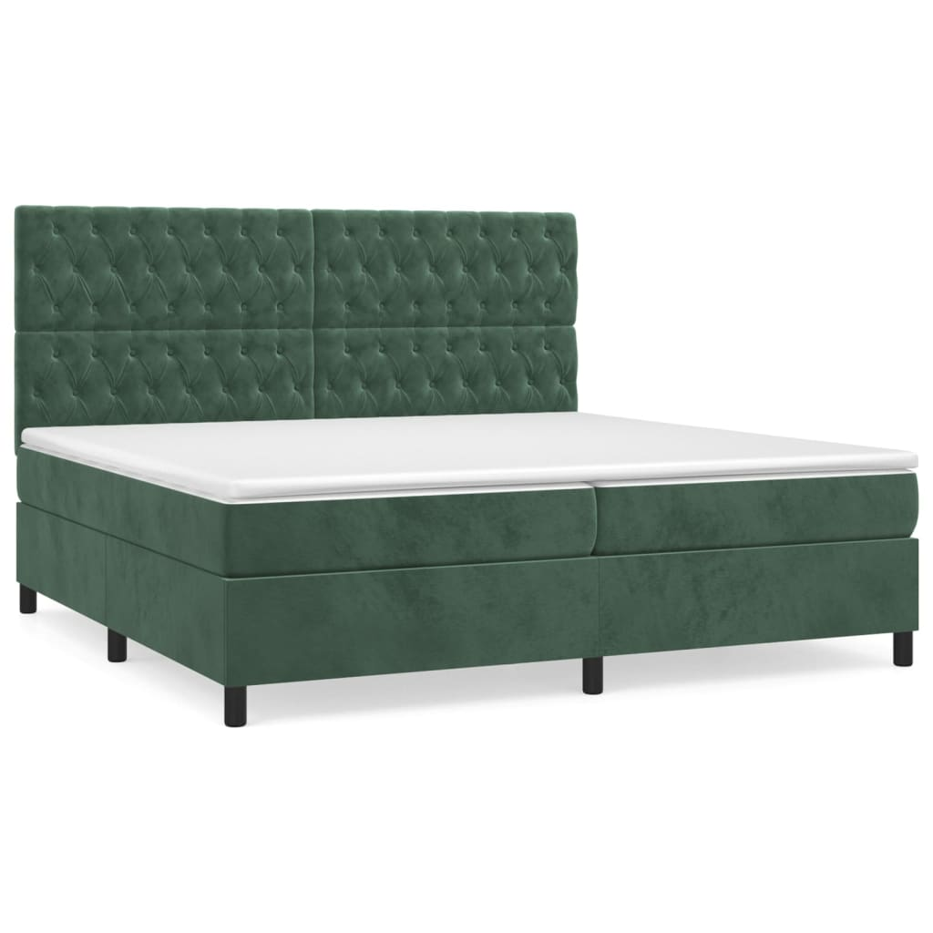 sötétzöld bársony rugós ágy matraccal 200x200 cm (3143226)