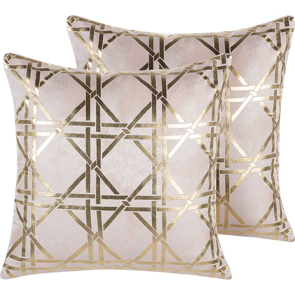 Conjunto De 2 Cojines Decorativos Patrón Diamantes Geométrico Rosa 45 X 45 Cm Decoración Glamour Cassia - Rosa