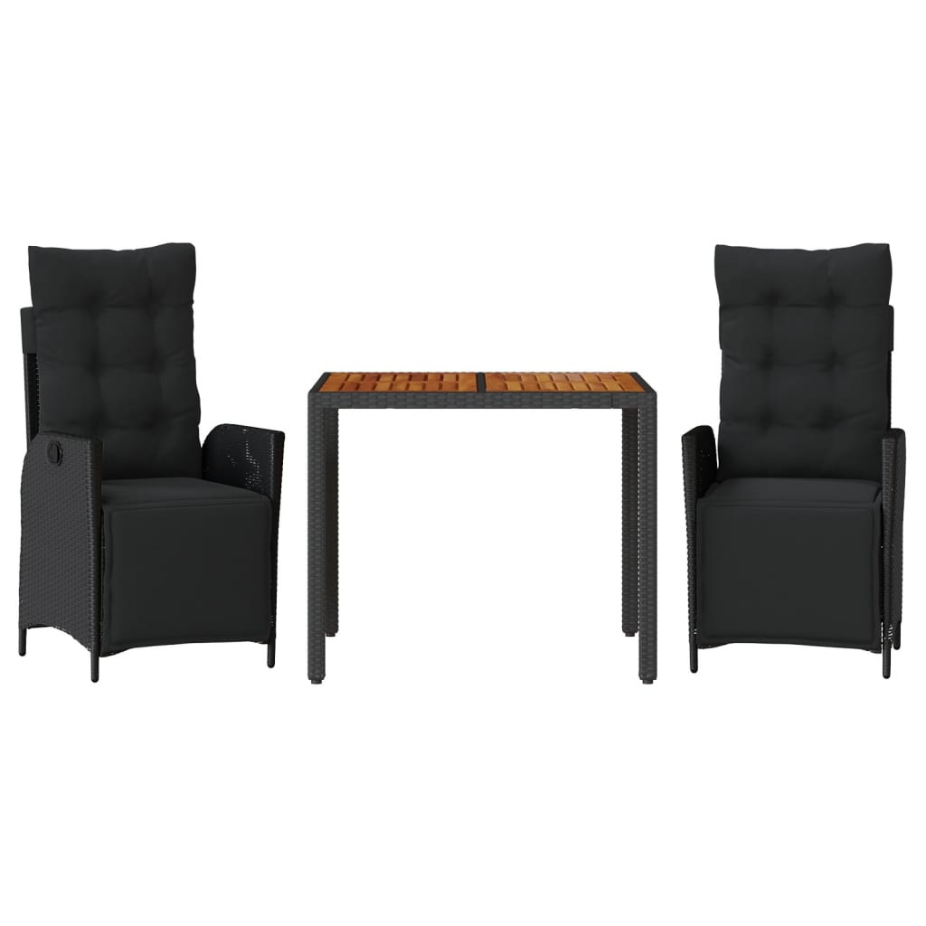 3 részes fekete polyrattan kerti étkezőgarnitúra párnákkal (3213338)