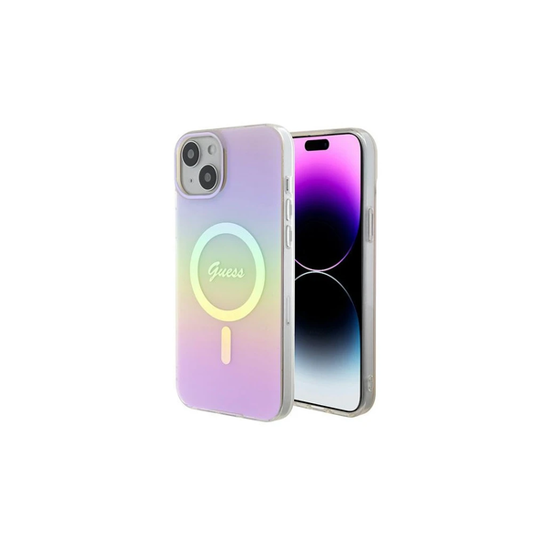 Guess GUHMP15MHITSP iPhone 15 Plus/14 Plus 6.7" készülékhez kemény tok, IML Iridescent, MagSafe, rózsaszín