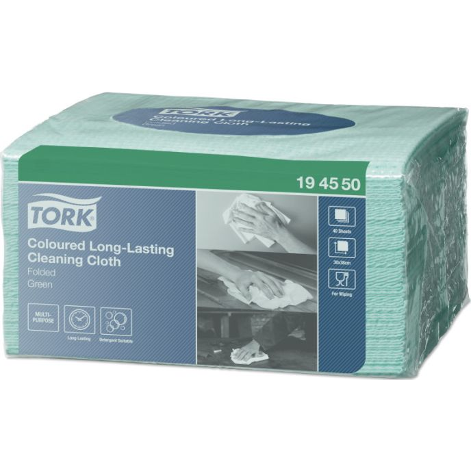 Tork Tisztítókendő W8 Többször Használható, Hajtogatott, Zöld 38,5x32, 40 db (194550)