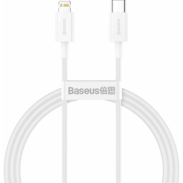 USB Type-C töltő- és adatkábel, Lightning, 100 cm, 20W, törésgátlóval, gyorstöltés, PD, Baseus Superior, CATLYS-A02, fehér (RS120696)