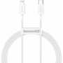 USB Type-C töltő- és adatkábel, Lightning, 100 cm, 20W, törésgátlóval, gyorstöltés, PD, Baseus Superior, CATLYS-A02, fehér (RS120696)