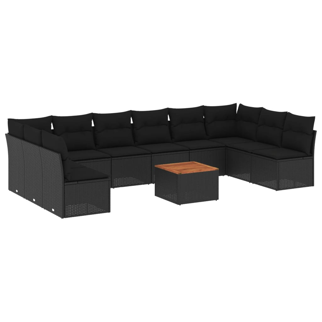11 részes fekete polyrattan kerti ülőgarnitúra párnákkal (3223794)