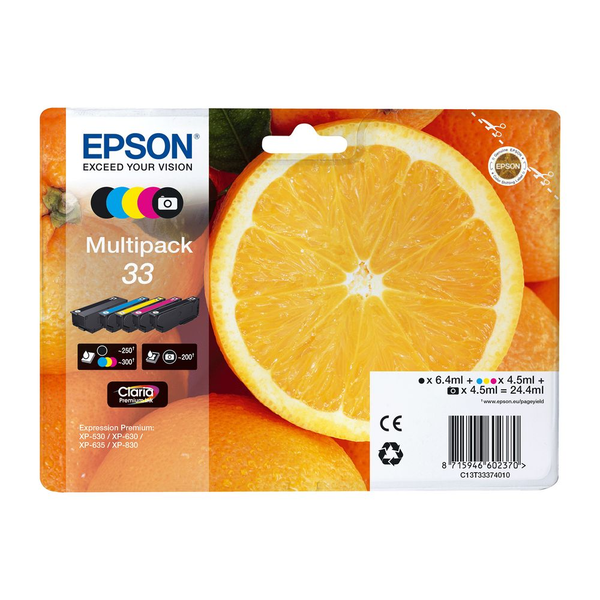 Epson Oranges C13T33374011 blækpatron 1 stk Original Standard udbytte Sort, Foto sort, Blå, Magenta, Gul