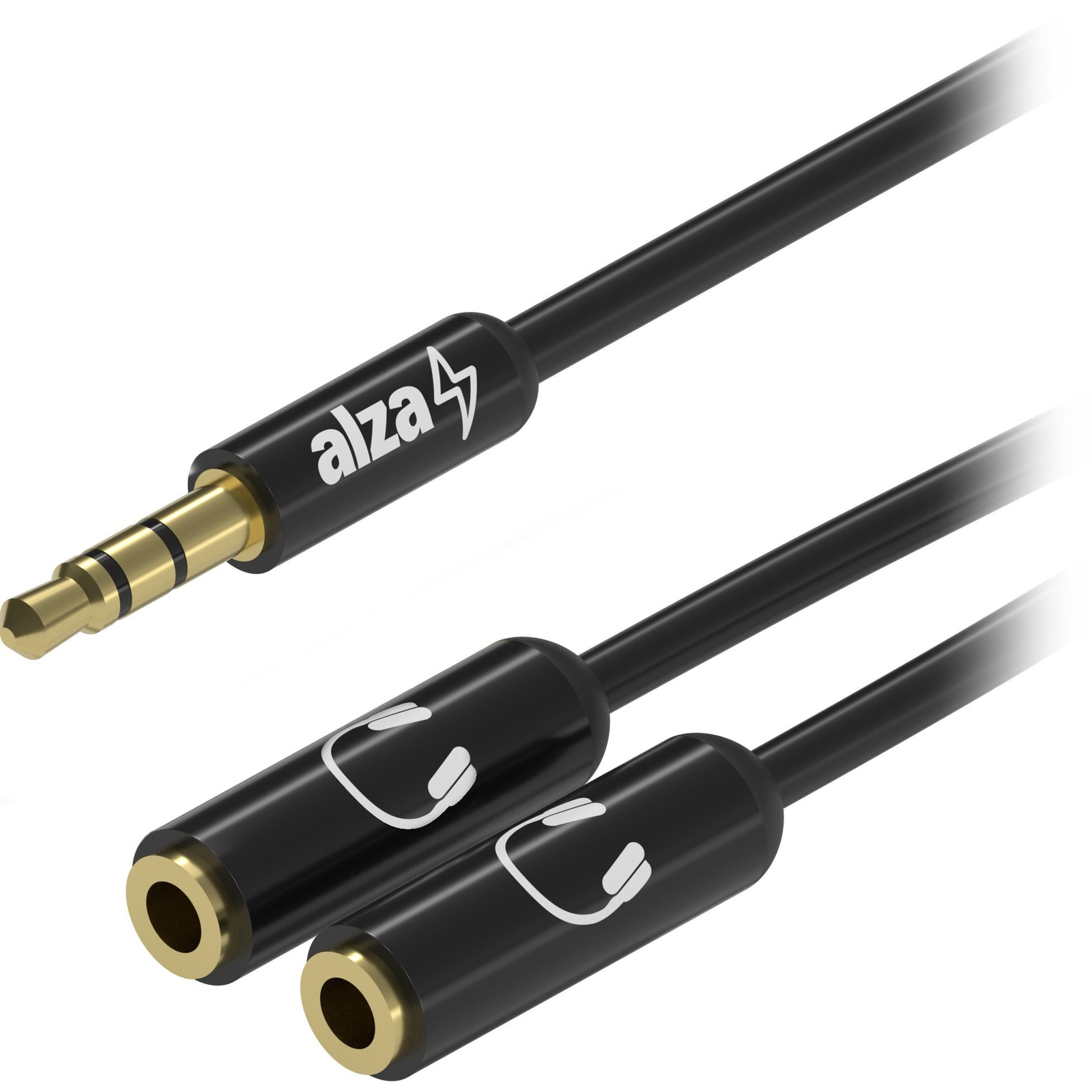 AlzaPower 3.5mm Jack (M) to 2x 3.5mm Jack (F) 0.15m fekete (APW-ADCBA3JM23JF0015B)