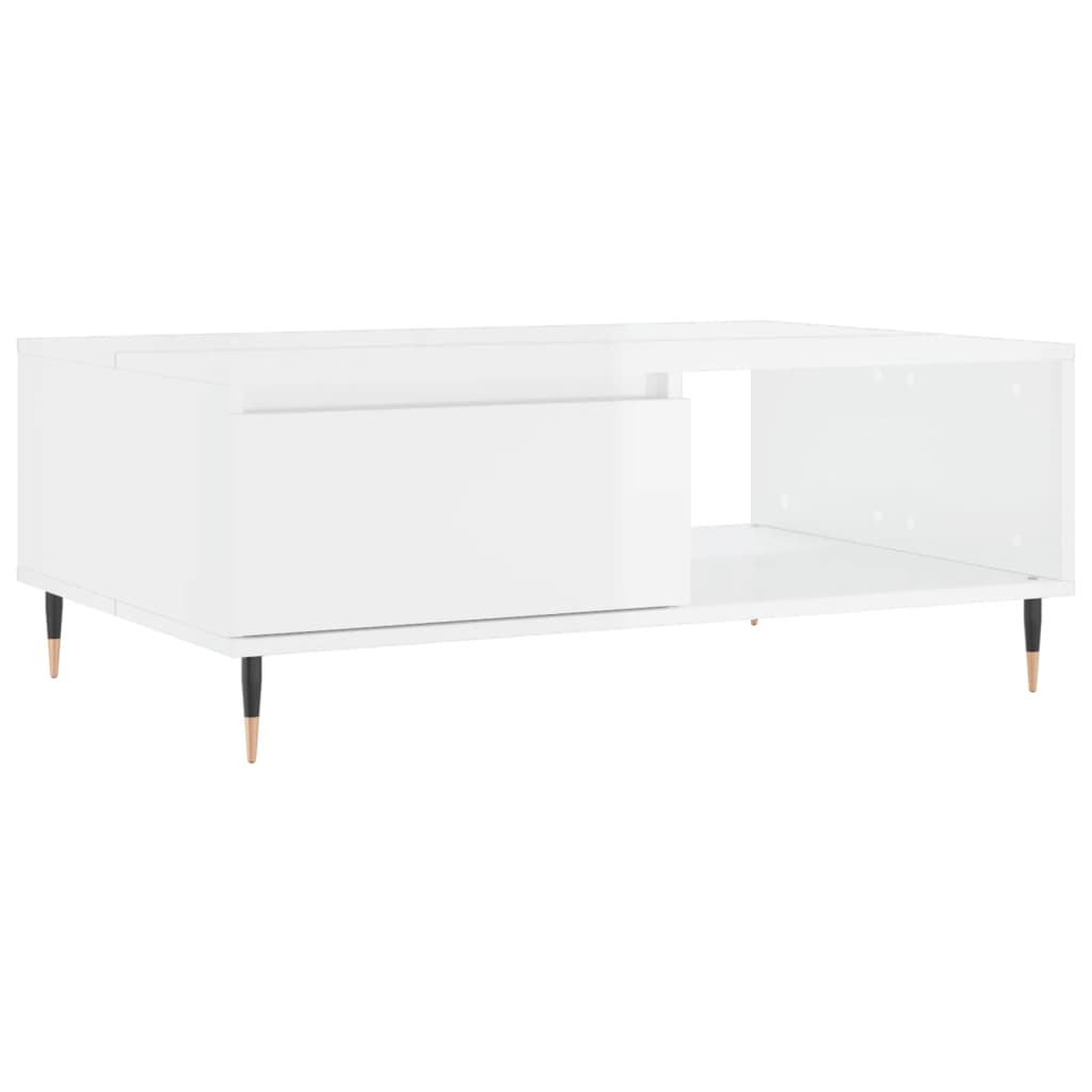 magasfényű fehér szerelt fa dohányzóasztal 90 x 60 x 35 cm (827054)