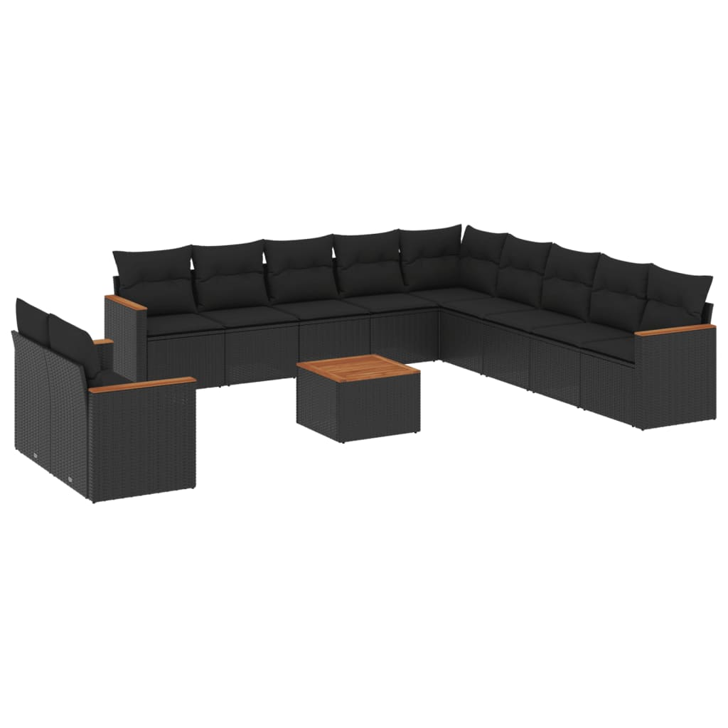 12 részes fekete polyrattan kerti ülőgarnitúra párnákkal (3258534)